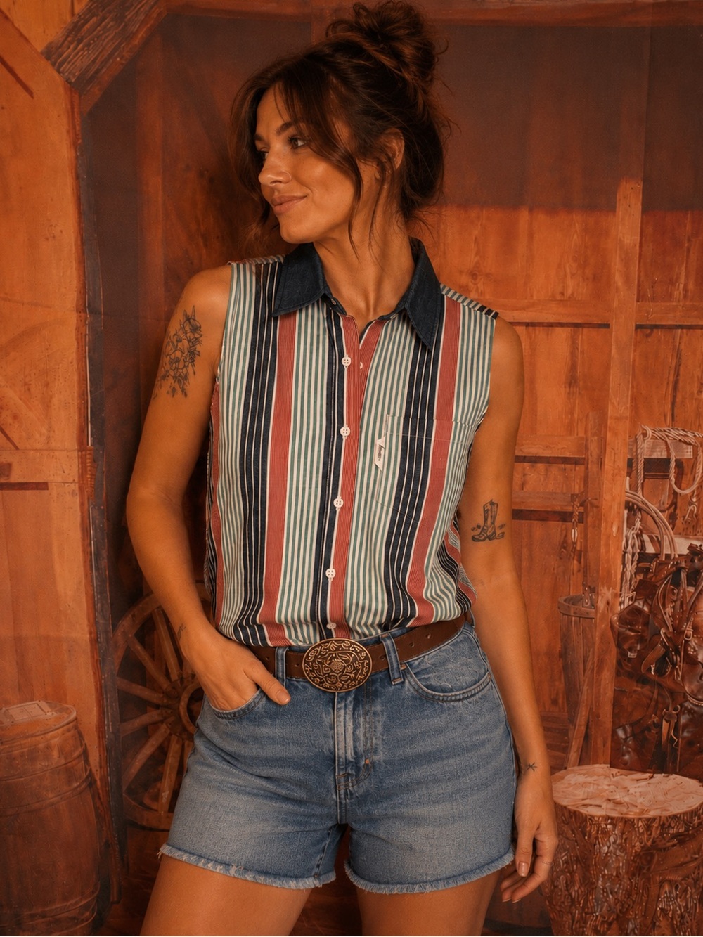 Vintage 1990s Caravan Western Apparel Striped Western Tank | Made in Canada